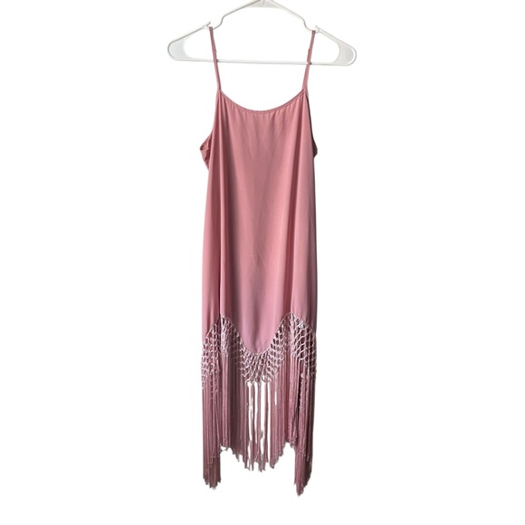 leshop Dresses & Skirts - Leshop Pink Midi Dress with Fringe Detail